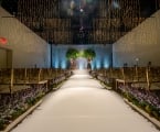 Empty wedding venue with floral alter