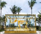 mammoth skeleton in large glass case