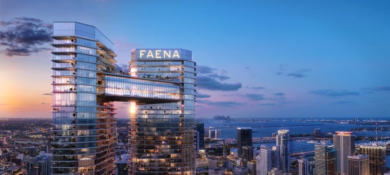 skyline of Miami with Faena Residences in the forefront