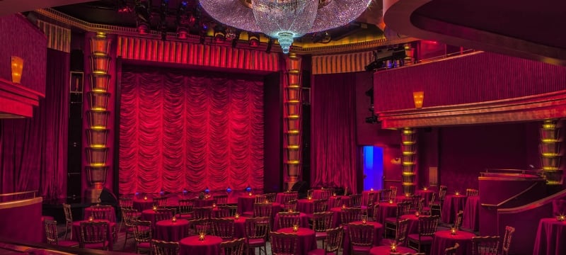 Sitting area at Faena Theater with Red decor