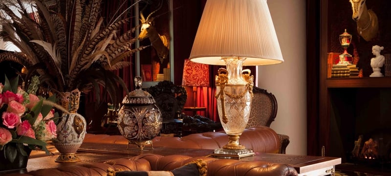 library lounge leather couch with lamp
