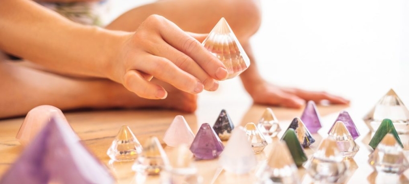 Woman aligning crystals