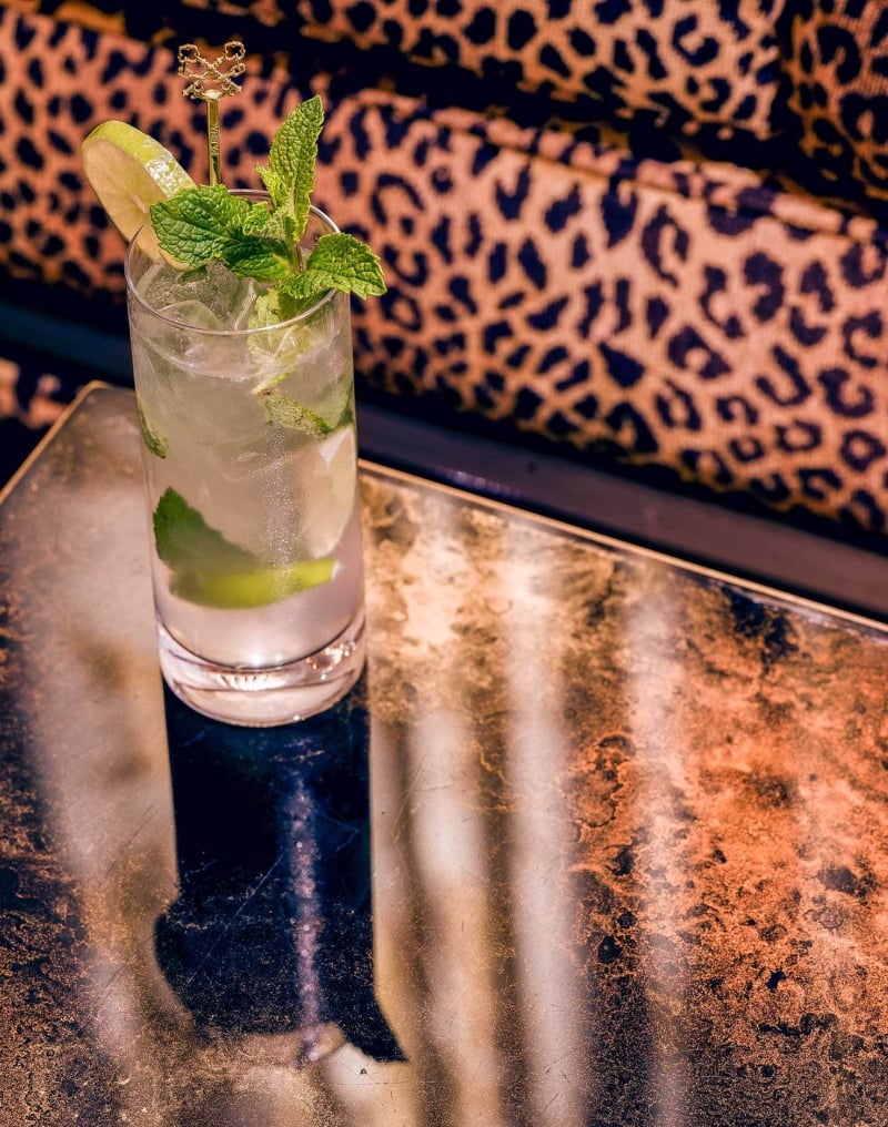 Fancy cocktail served at the Living Room at Faena