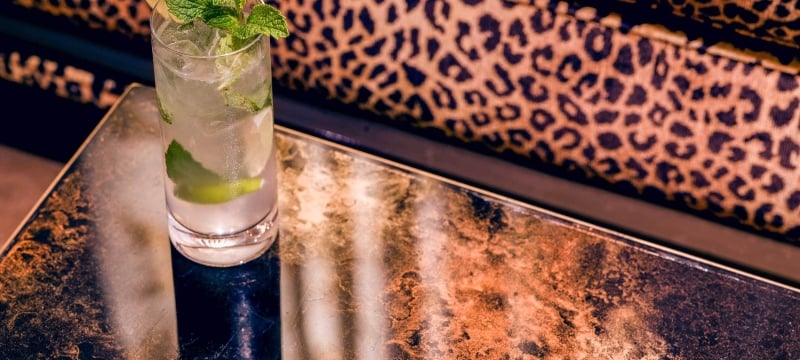 Fancy cocktail served at the Living Room at Faena