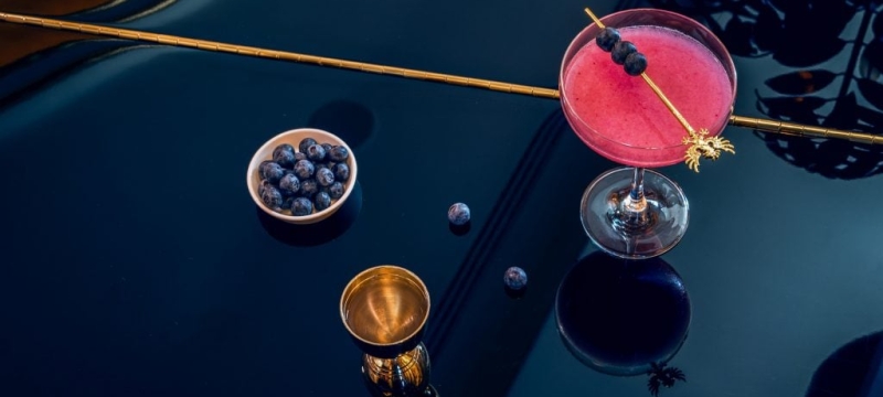 Pink cocktail with blueberry garnish