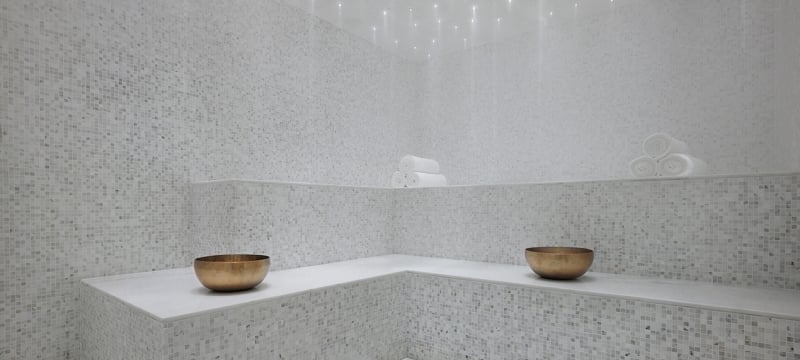 steamroom with marble benches