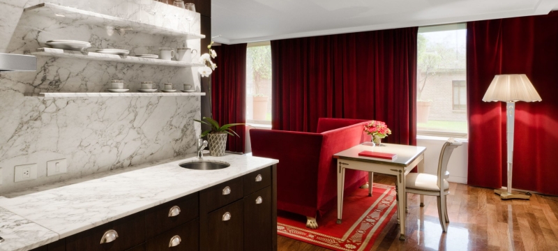 hotel loft suite with counter and living space