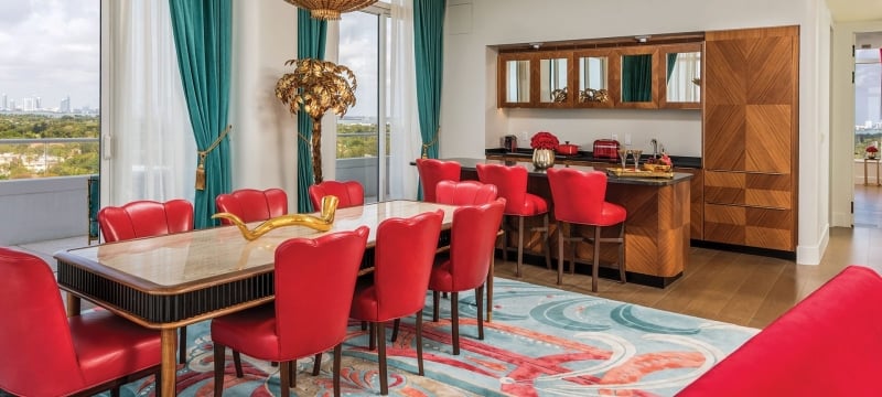dining area and bar in a hotel suite